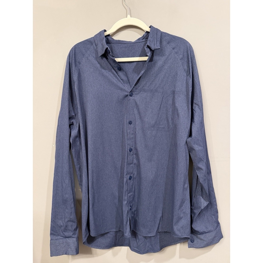 Lululemon Bonded Voyage Alt Stripe Navy Blue Button Down Raglan Shirt Large